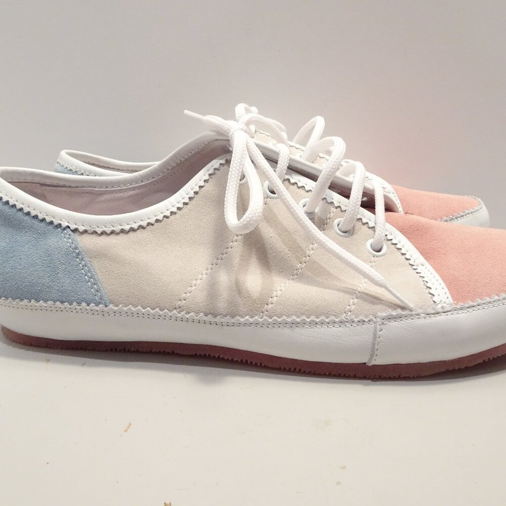 Heyraud Suede Color Block Lace Up Sneakers Size 39 EU 8 US Made in Italy Pink